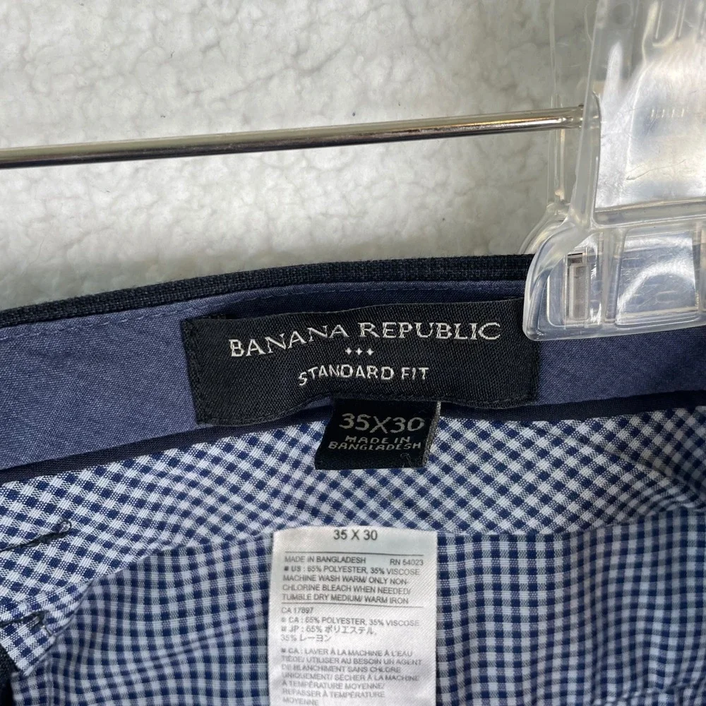 Banana Republic Mens 35x30 Dark Gray Glen Plaid Standard‎ Fit Dress Pants Slacks